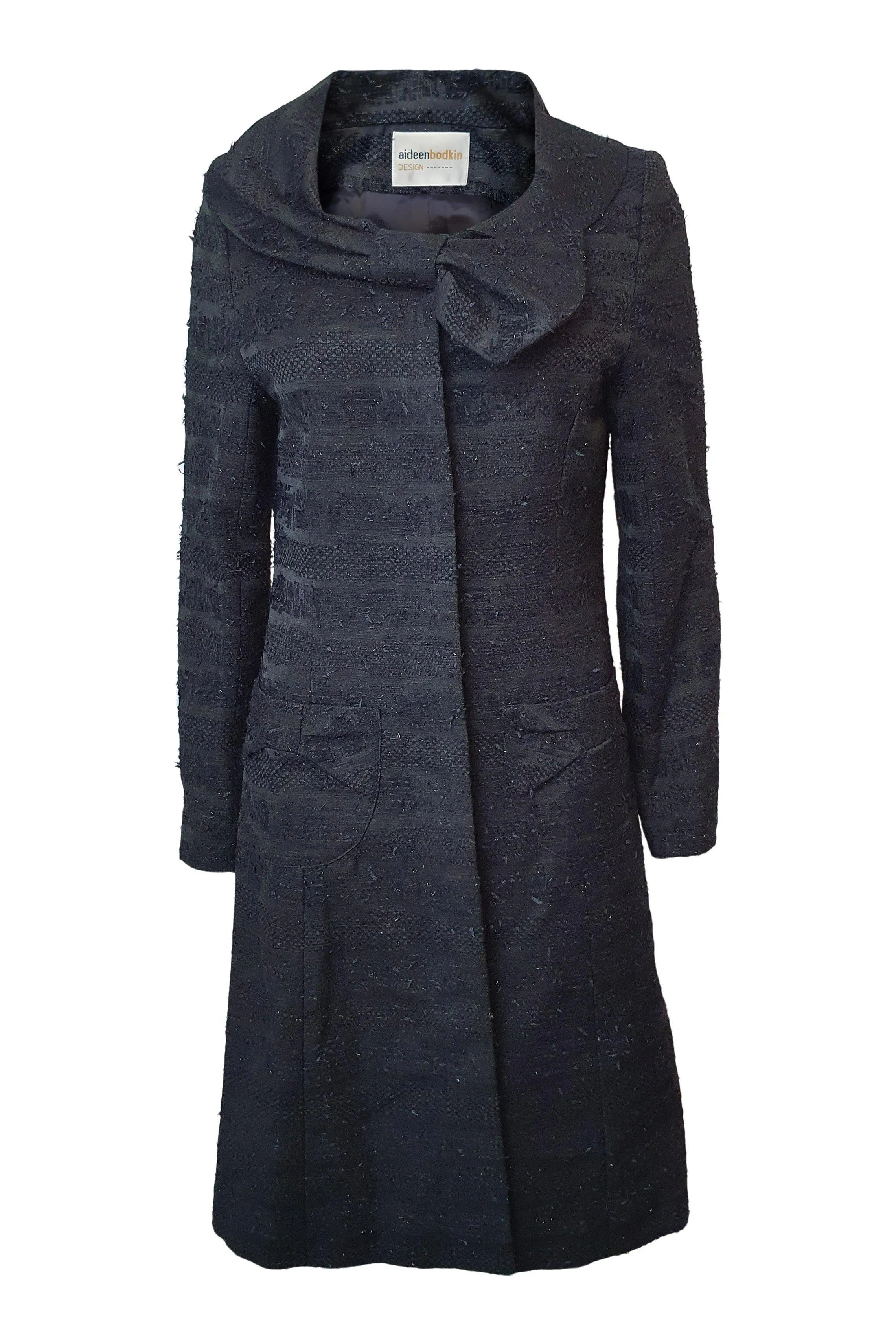 AIDEEN BODKIN Black Rosa Cotton Blend Waffle Long Coat (UK 8)