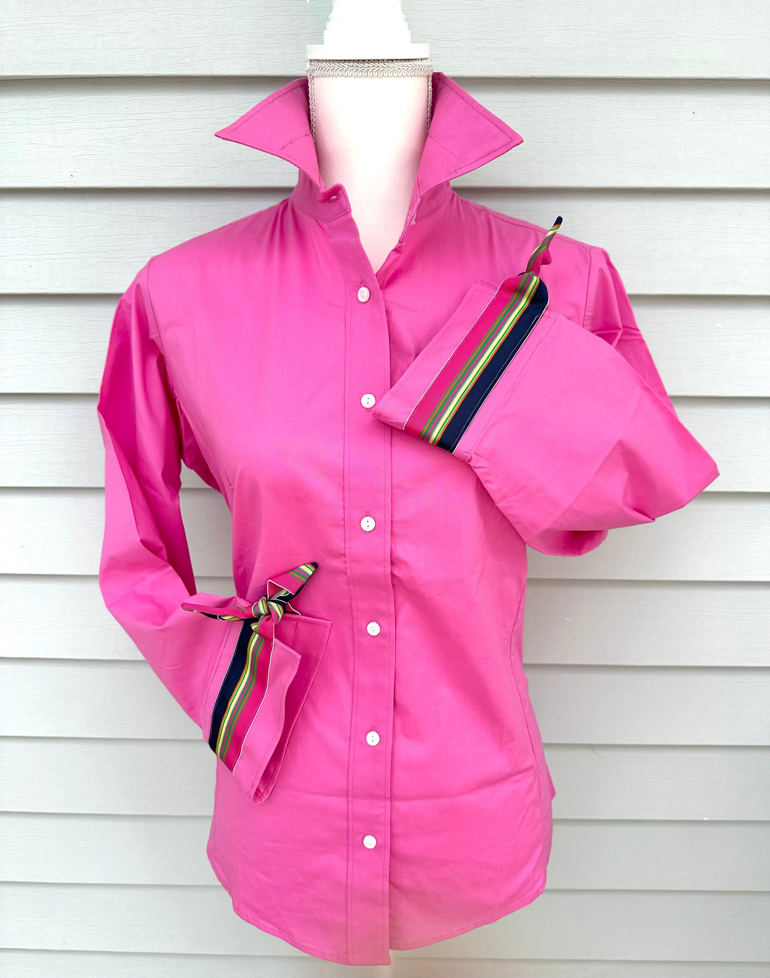 Ann Pink w Navy Ylw Grn Pink Ribbon Tie Shirt (Ann17)