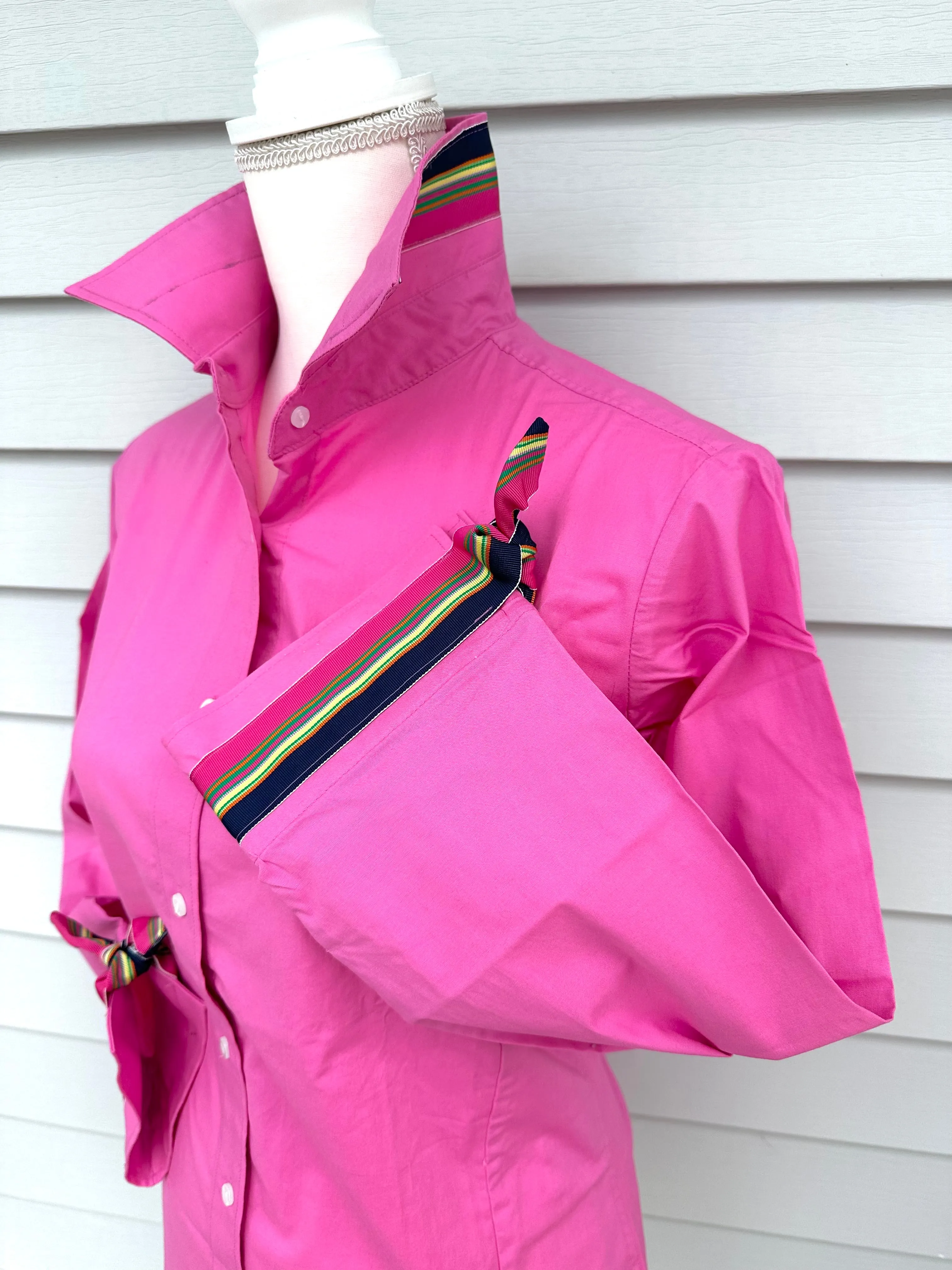 Ann Pink w Navy Ylw Grn Pink Ribbon Tie Shirt (Ann17)