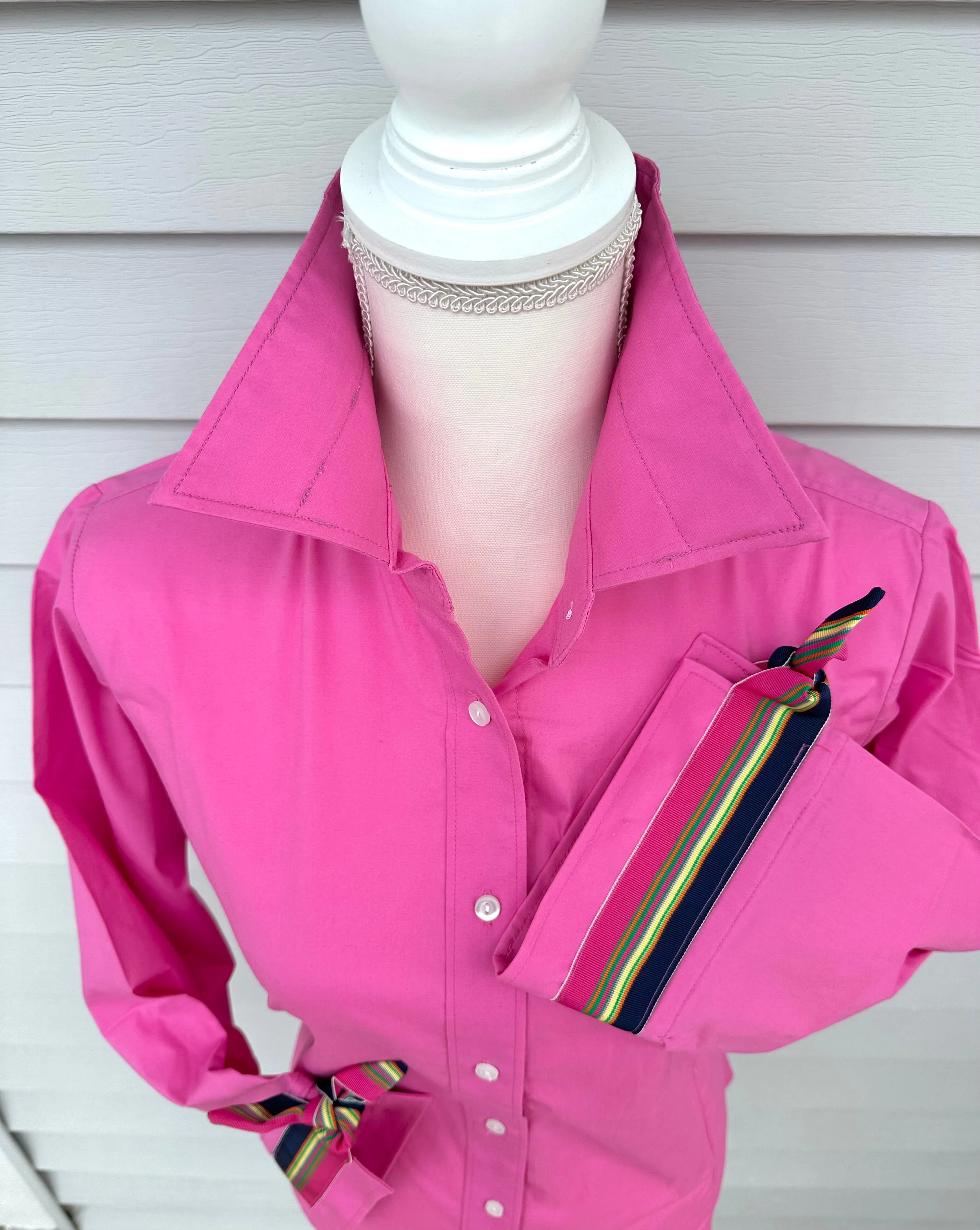 Ann Pink w Navy Ylw Grn Pink Ribbon Tie Shirt (Ann17)