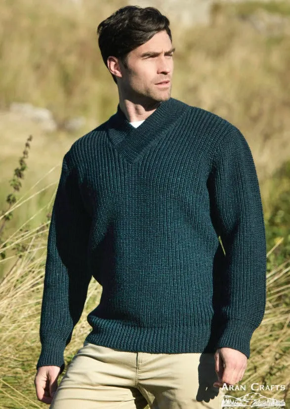 Aran Crafts Men's V-Neck Rib Sweater | Blackwatch