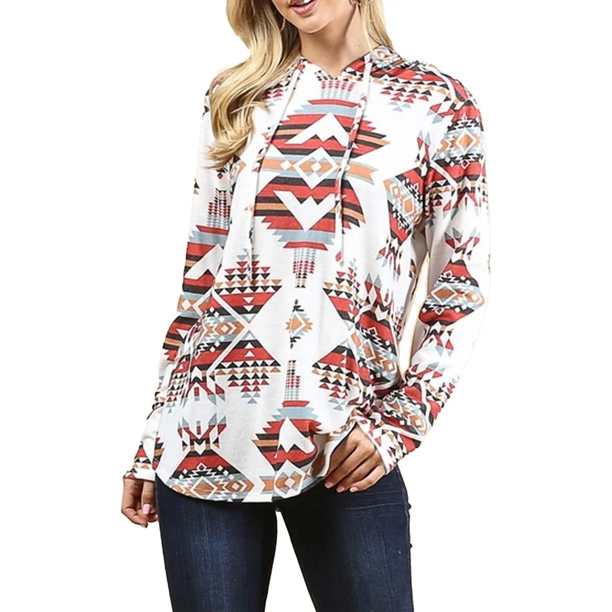 Avery Apparel Women's Aztec Print Ultra Soft Hacci Hoodie