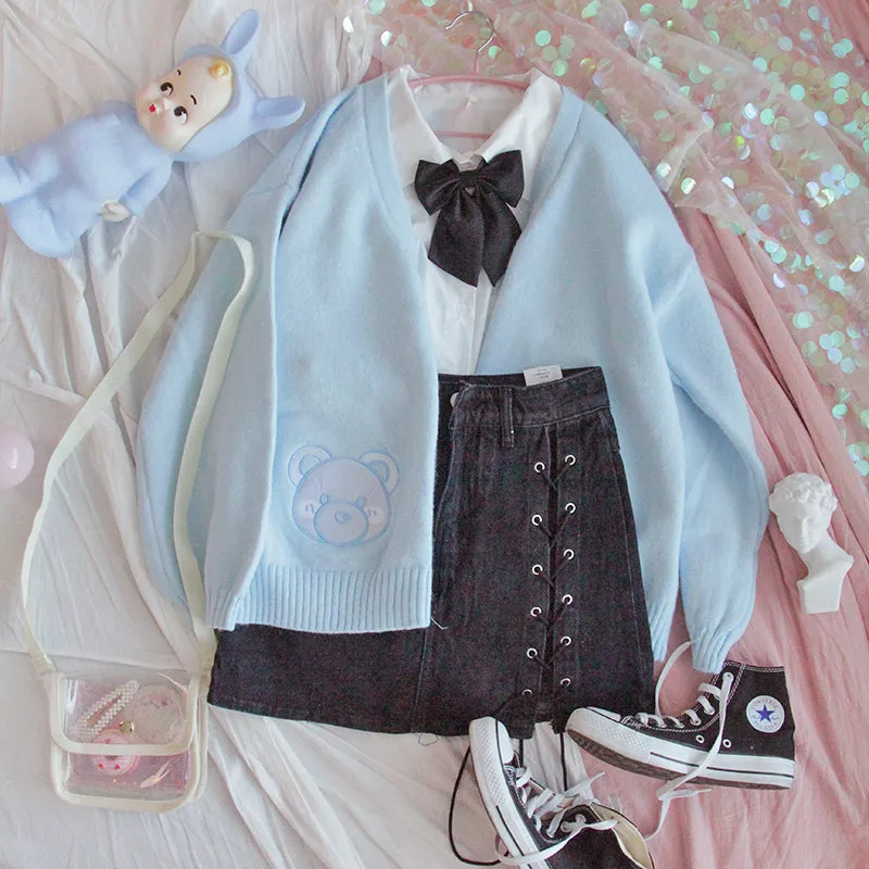 Baby Blue Bear Kawaii Girl Cardigan