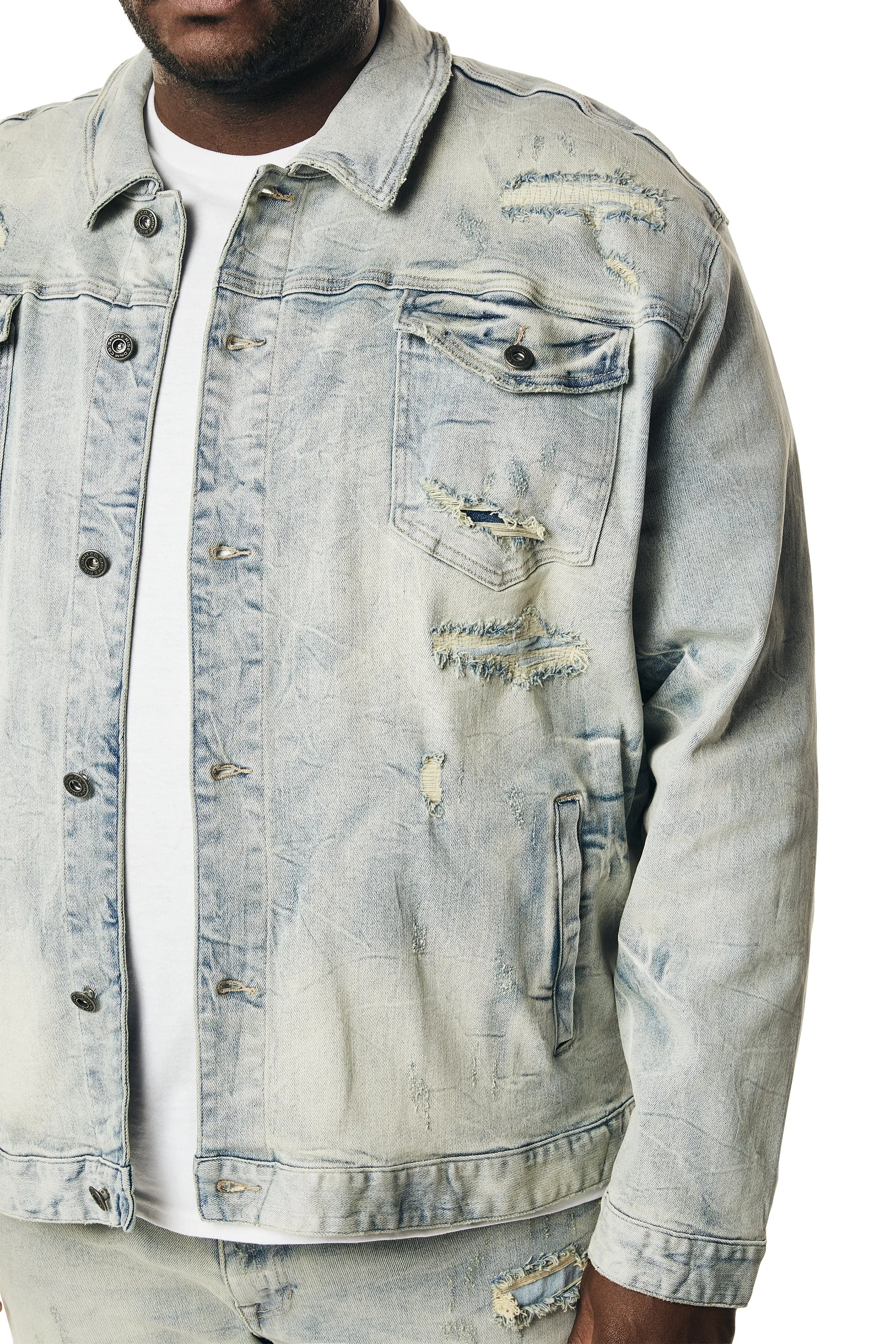 Big and Tall - Wave Effect Jean Jacket - Leo Blue