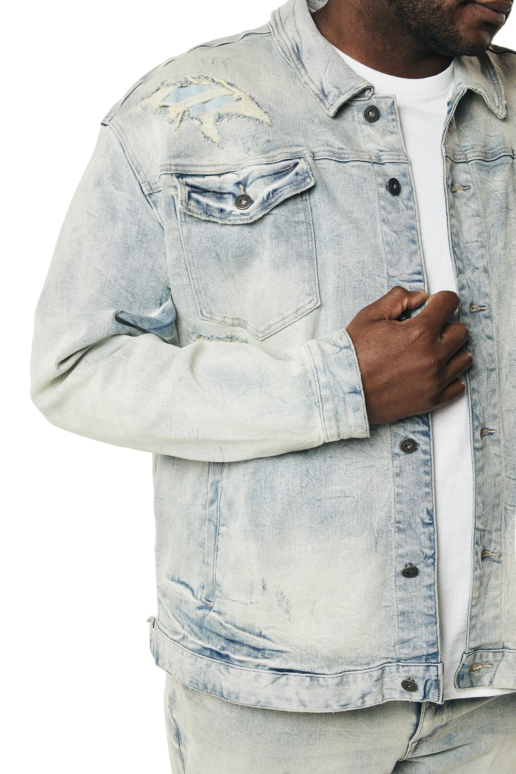 Big and Tall - Wave Effect Jean Jacket - Leo Blue