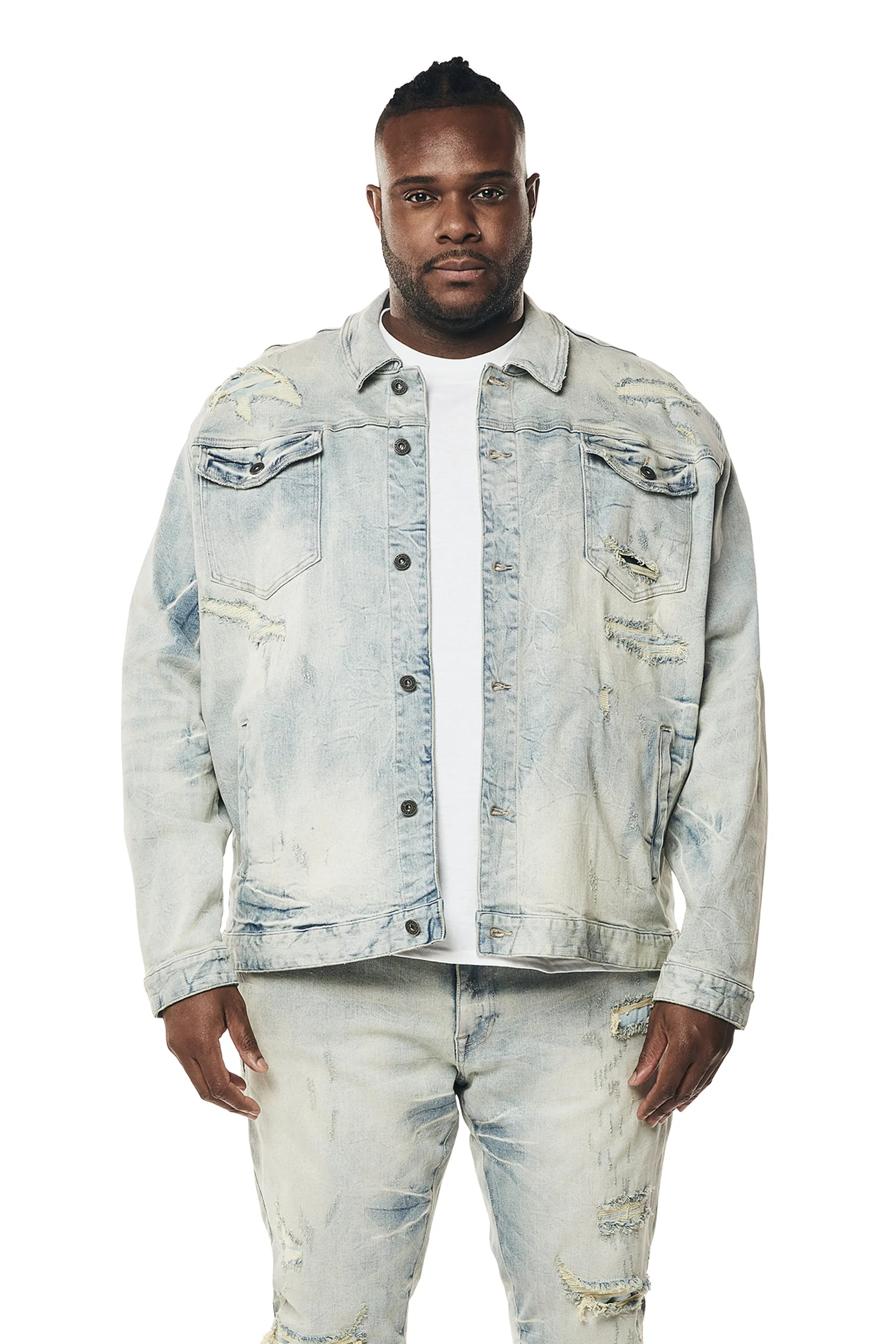 Big and Tall - Wave Effect Jean Jacket - Leo Blue