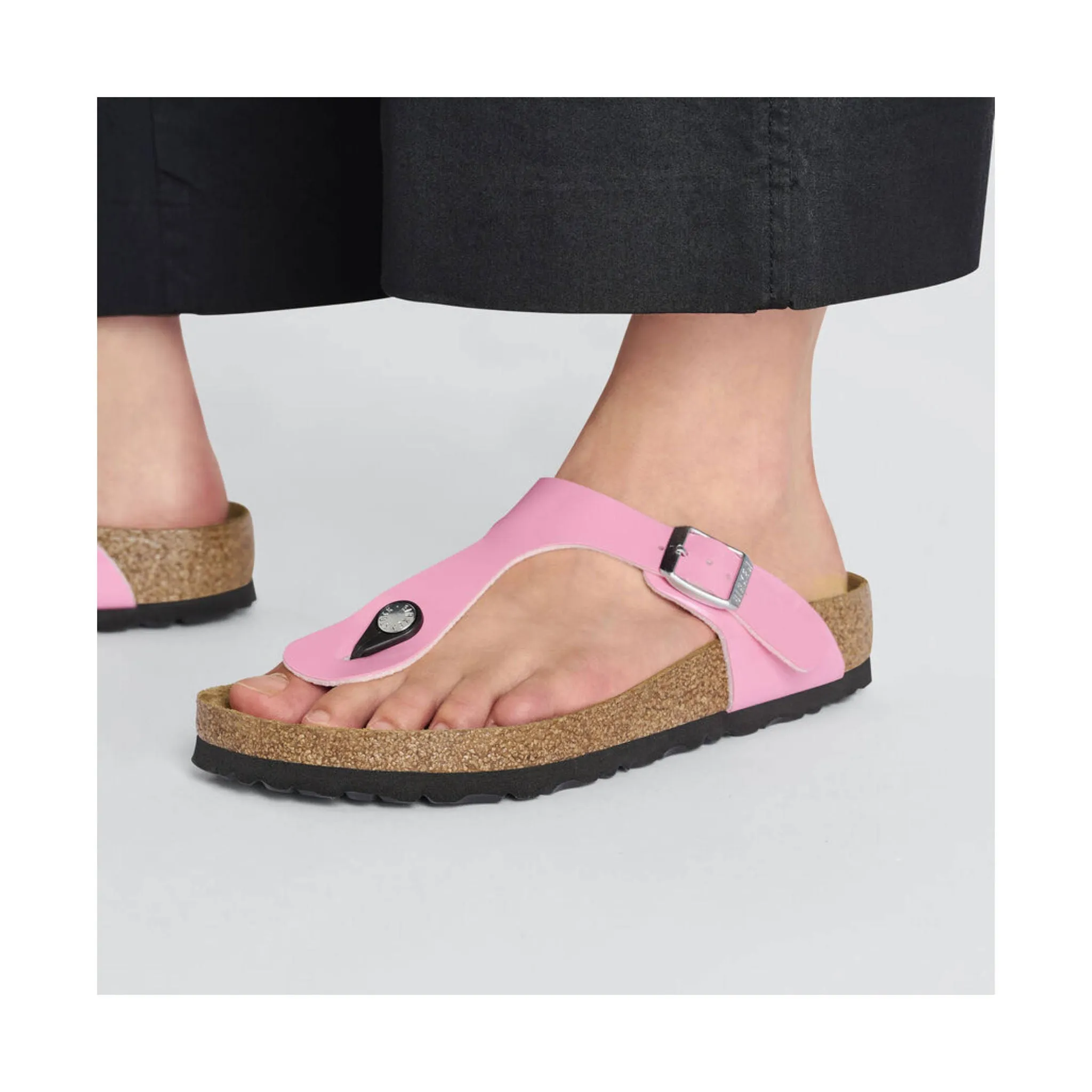 Birkenstock Gizeh Birko Flor Patent Sandal - Candy Pink/Black