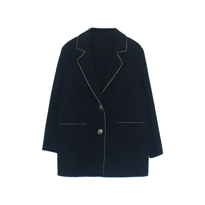 Black Thicken Wool Blazer Overcoat