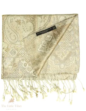 Charlotte Beige Paisley Silk Pashmina-Silk Scarf-MCM888