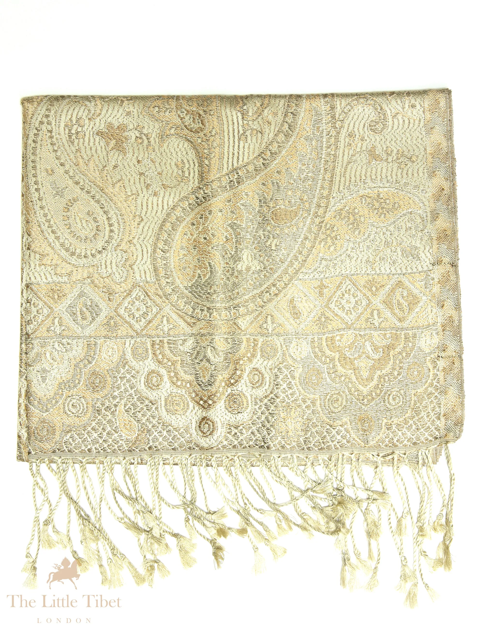 Charlotte Beige Paisley Silk Pashmina-Silk Scarf-MCM888