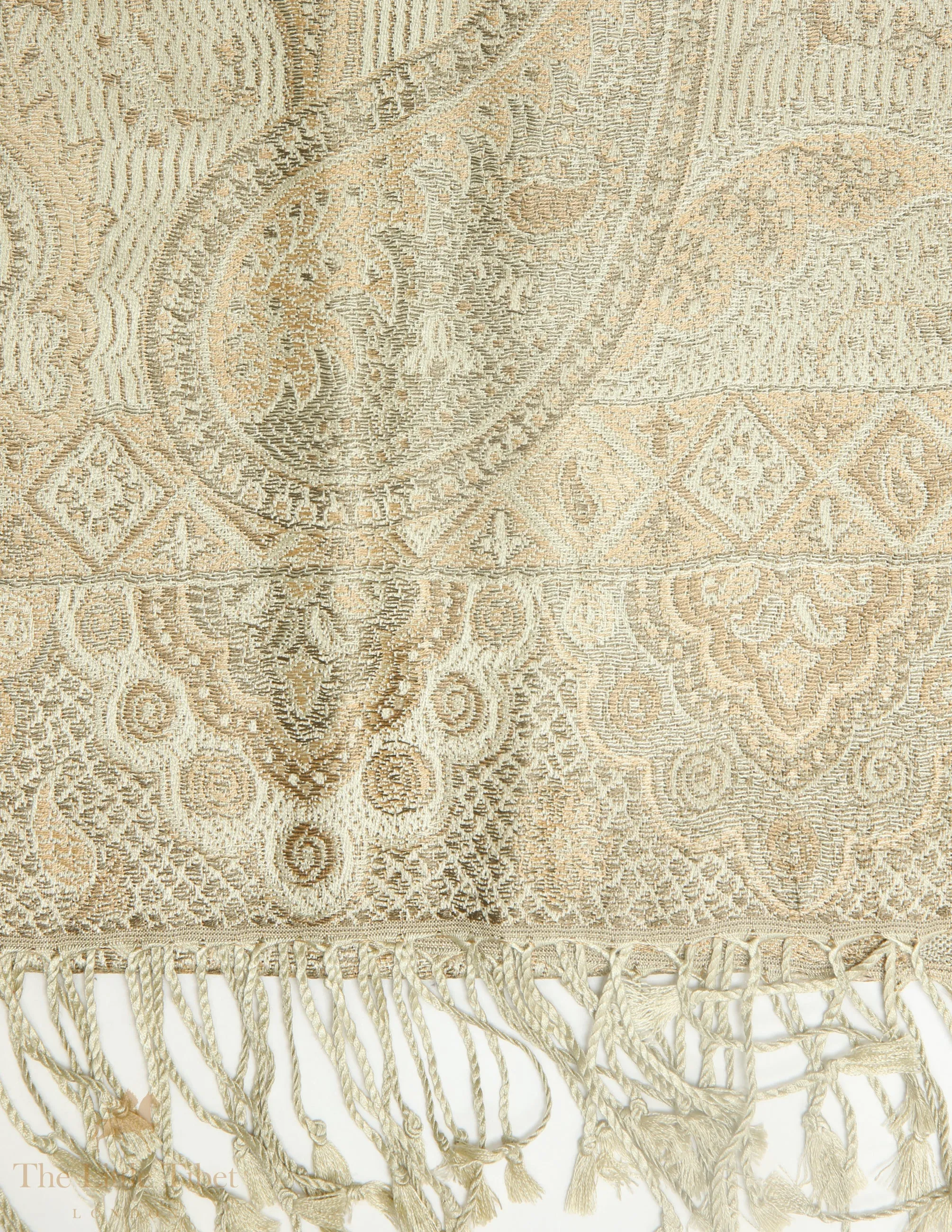 Charlotte Beige Paisley Silk Pashmina-Silk Scarf-MCM888