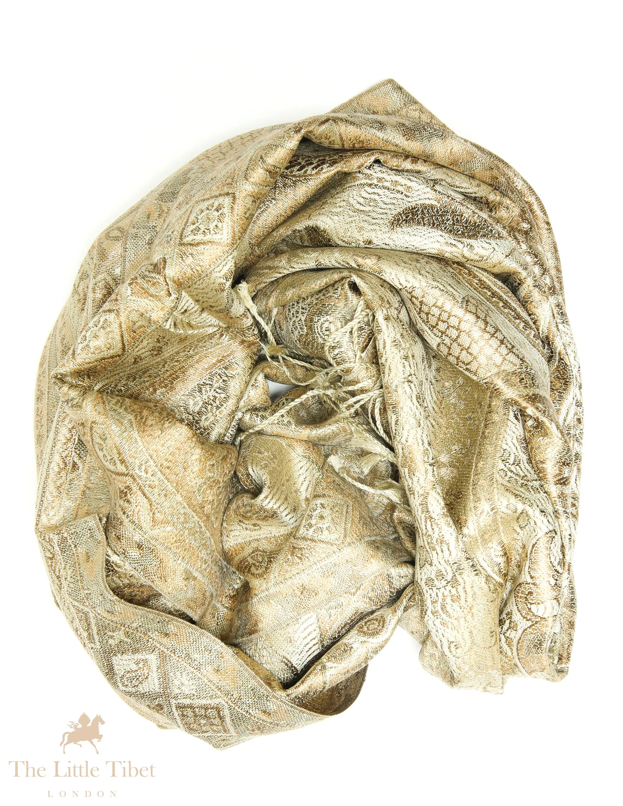 Charlotte Beige Paisley Silk Pashmina-Silk Scarf-MCM888