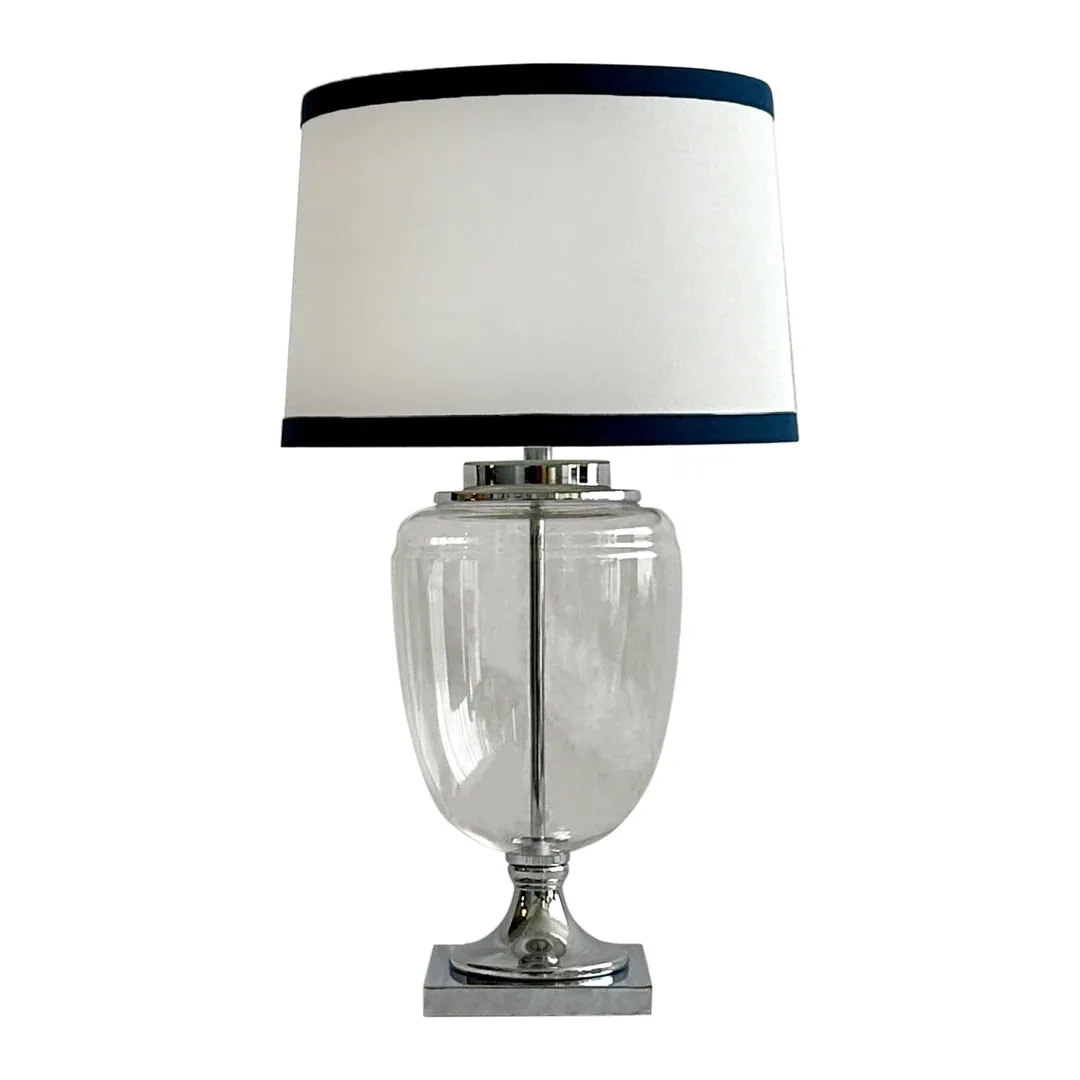 Charlotte Glass and Nickle Lamp Navy Trim Shade