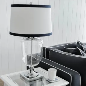 Charlotte Glass and Nickle Lamp Navy Trim Shade