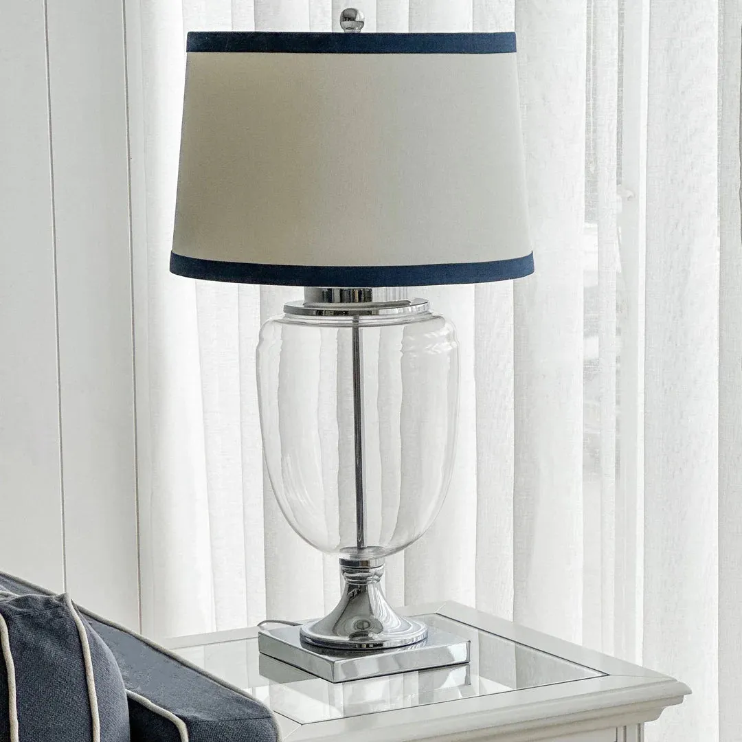 Charlotte Glass and Nickle Lamp Navy Trim Shade