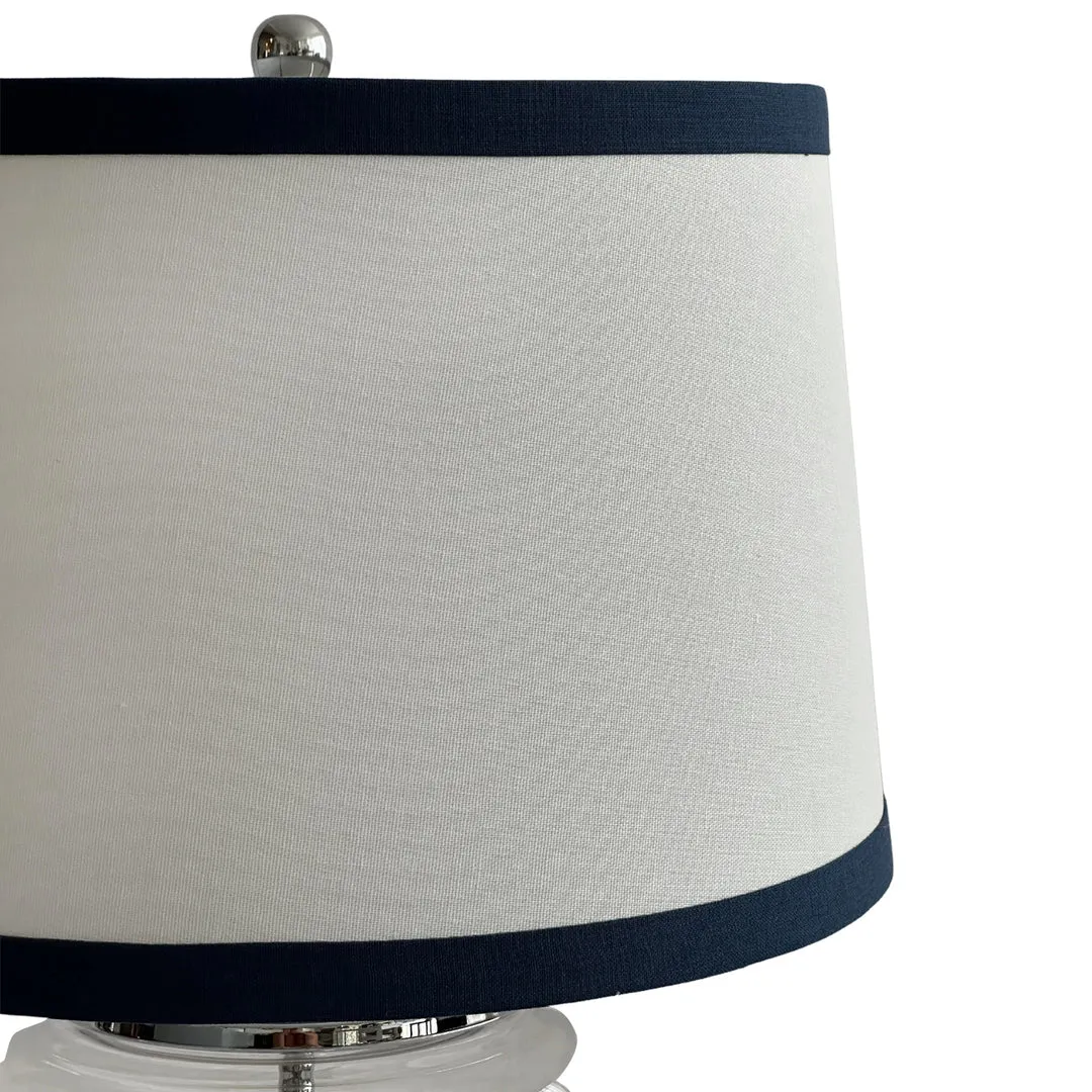 Charlotte Glass and Nickle Lamp Navy Trim Shade