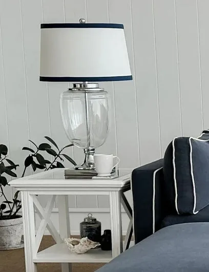 Charlotte Glass and Nickle Lamp Navy Trim Shade