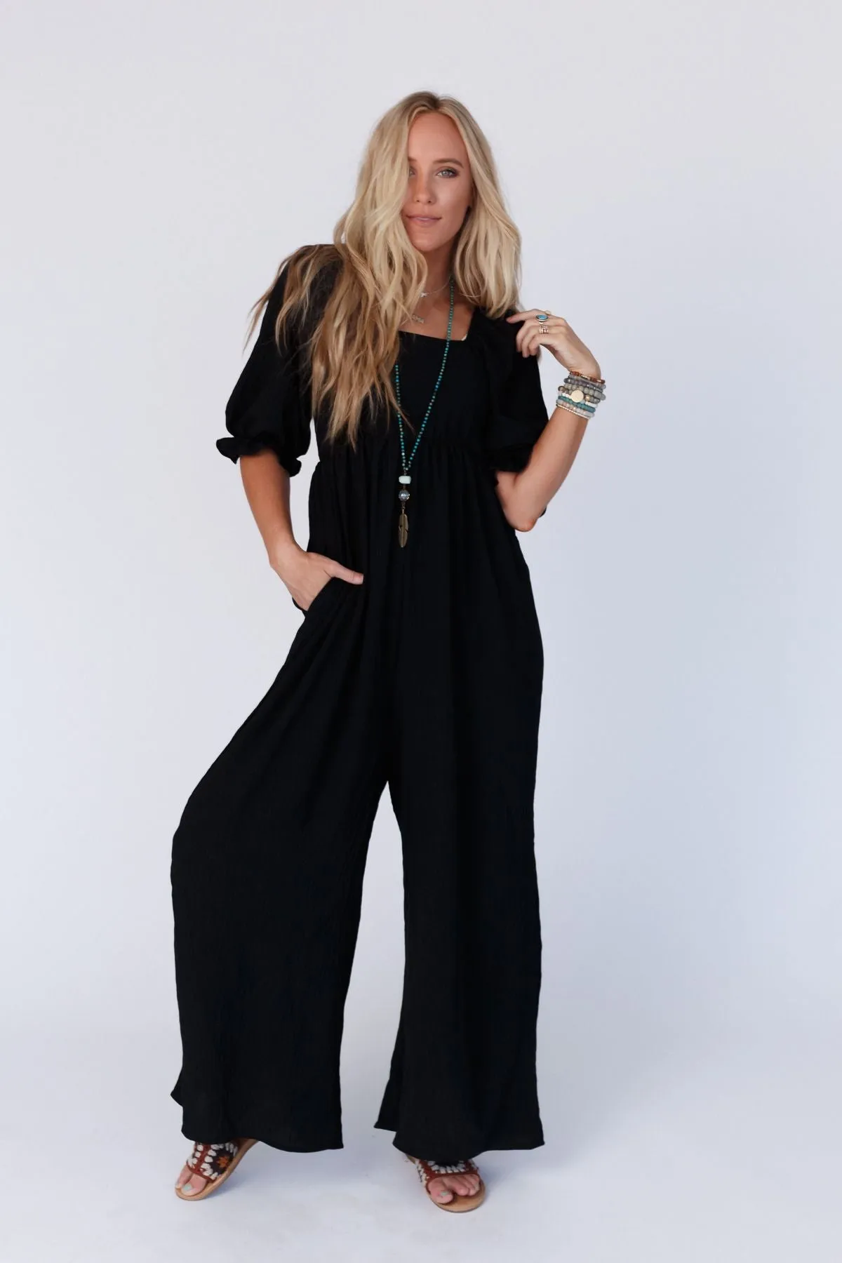 Charlotte Solid Wide Leg Jumpsuit - Black