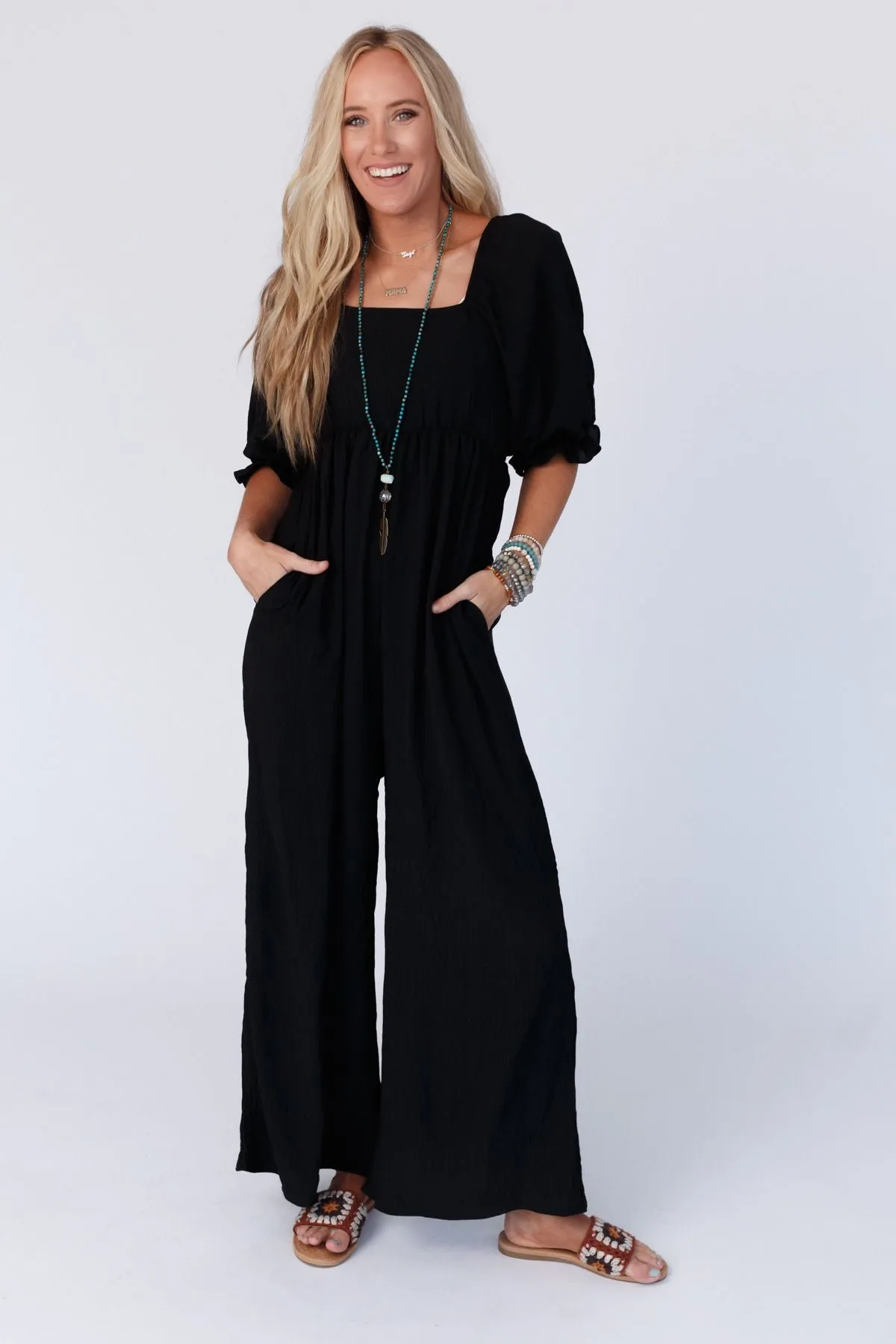 Charlotte Solid Wide Leg Jumpsuit - Black