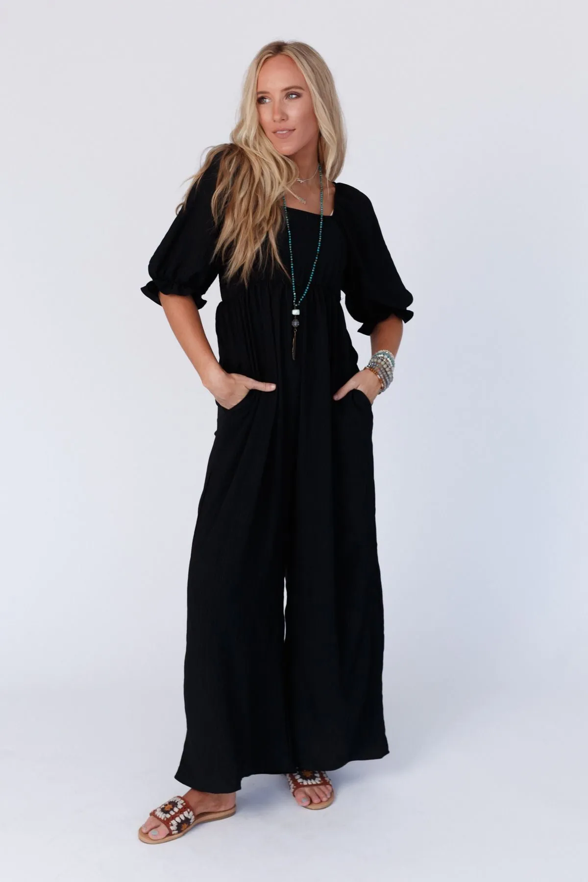 Charlotte Solid Wide Leg Jumpsuit - Black