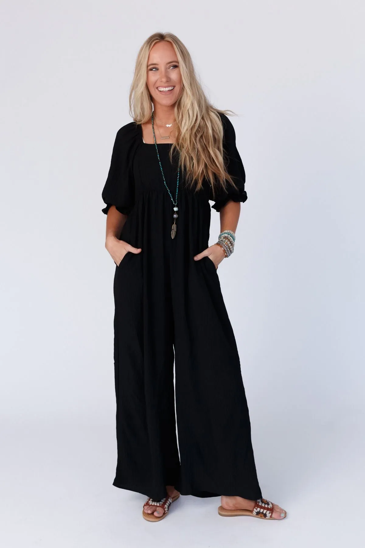 Charlotte Solid Wide Leg Jumpsuit - Black