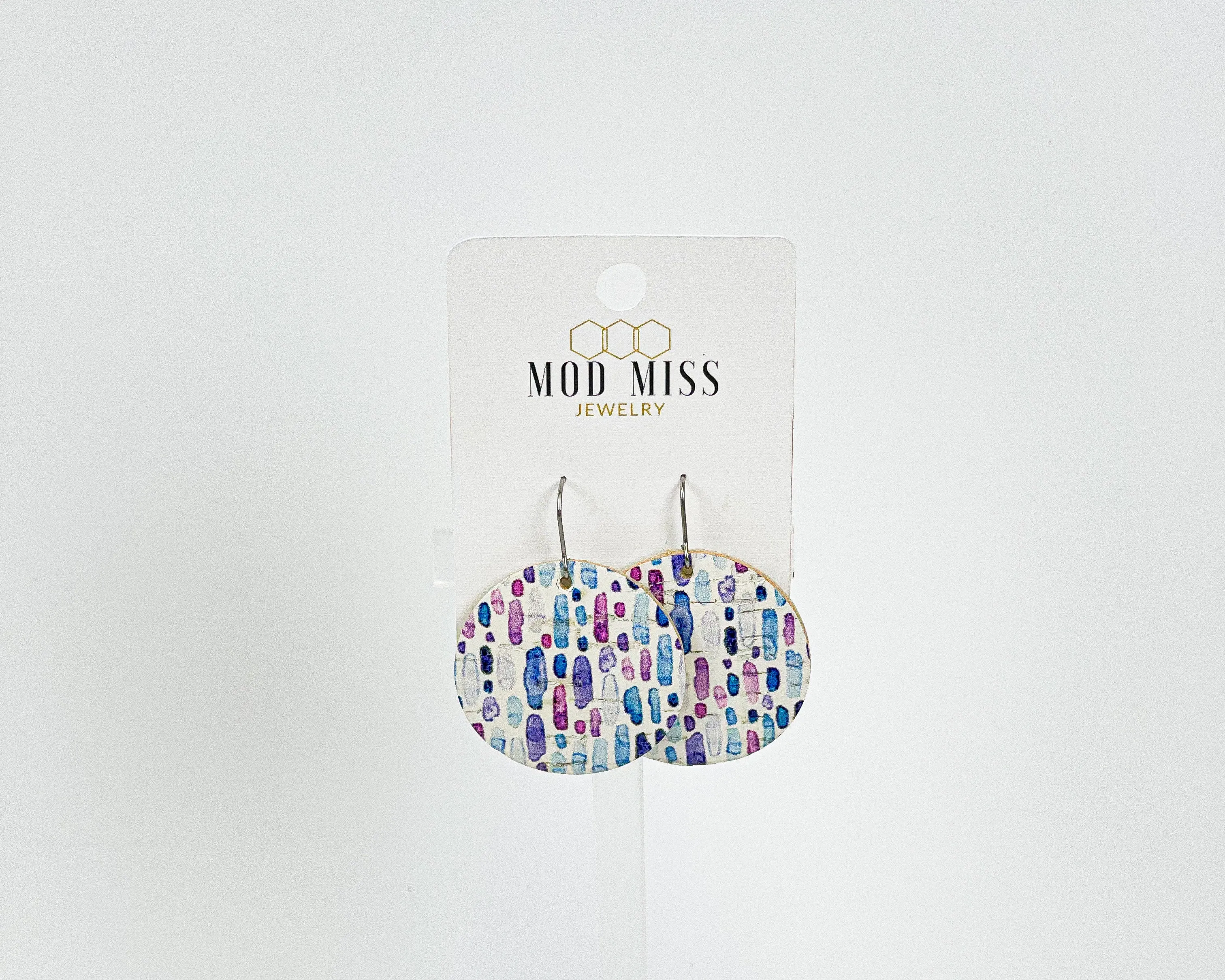 Cork Leather Round Earring Watercolor Splash