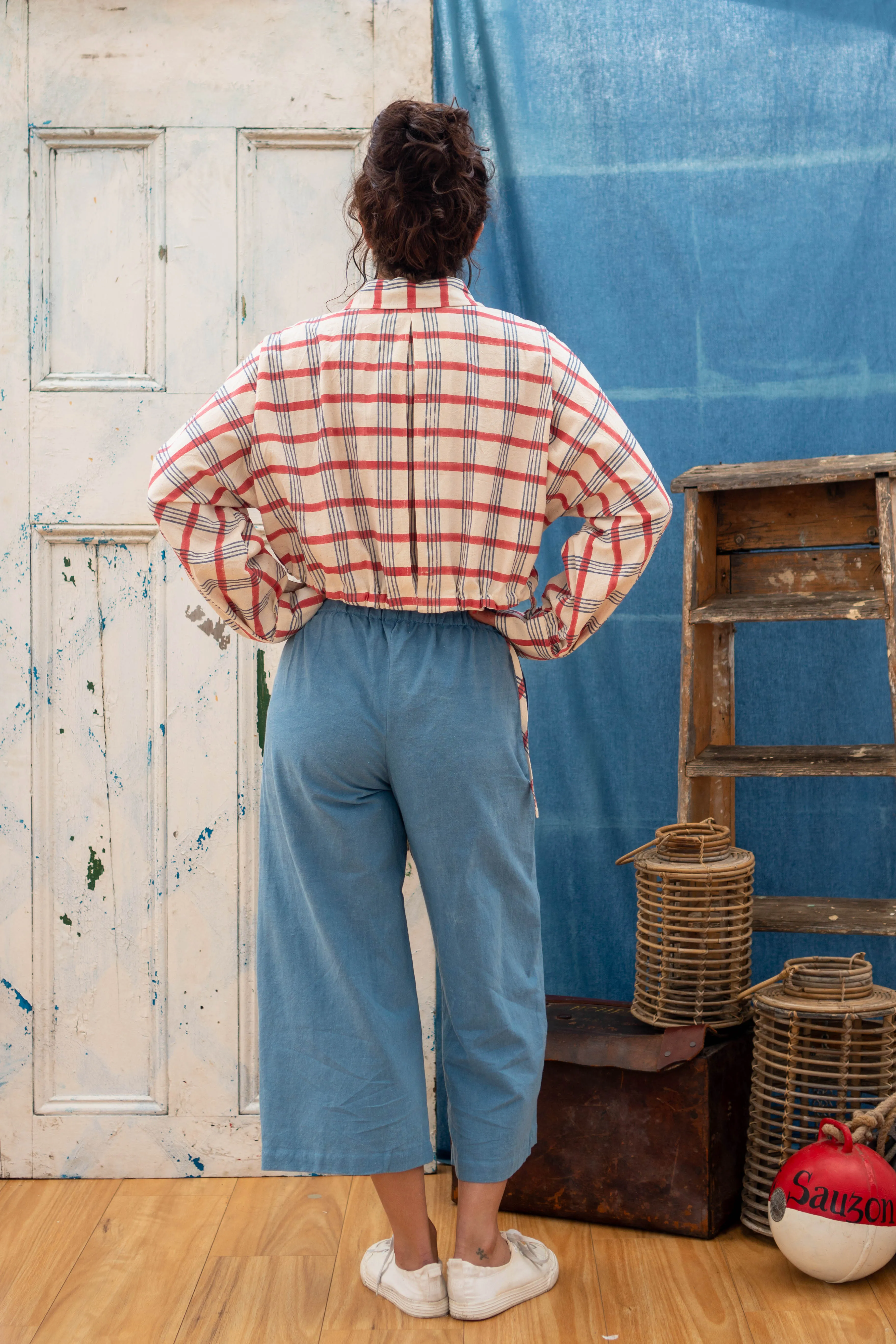 Crop Shirt Jacket - Check Mate Blockprint