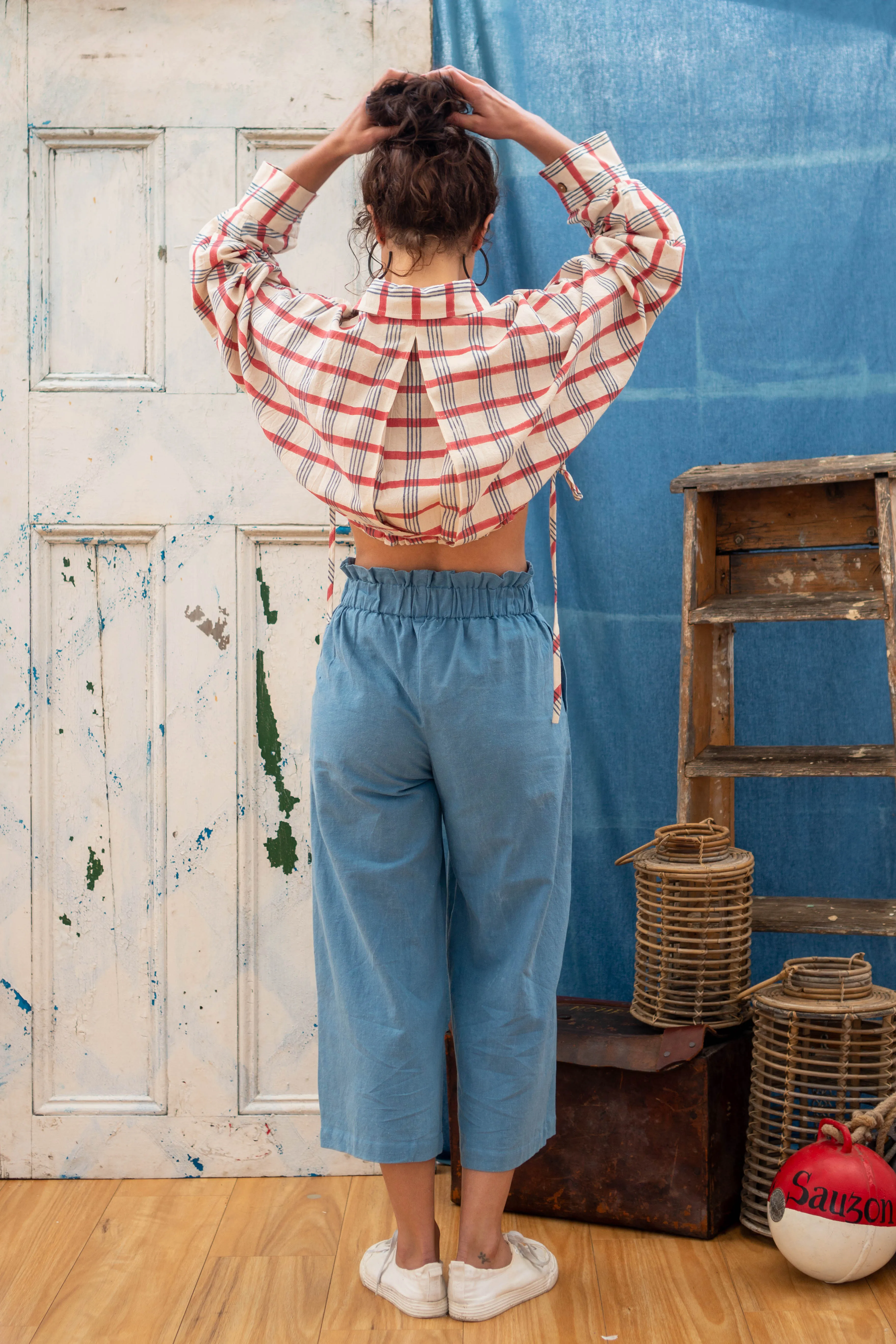 Crop Shirt Jacket - Check Mate Blockprint