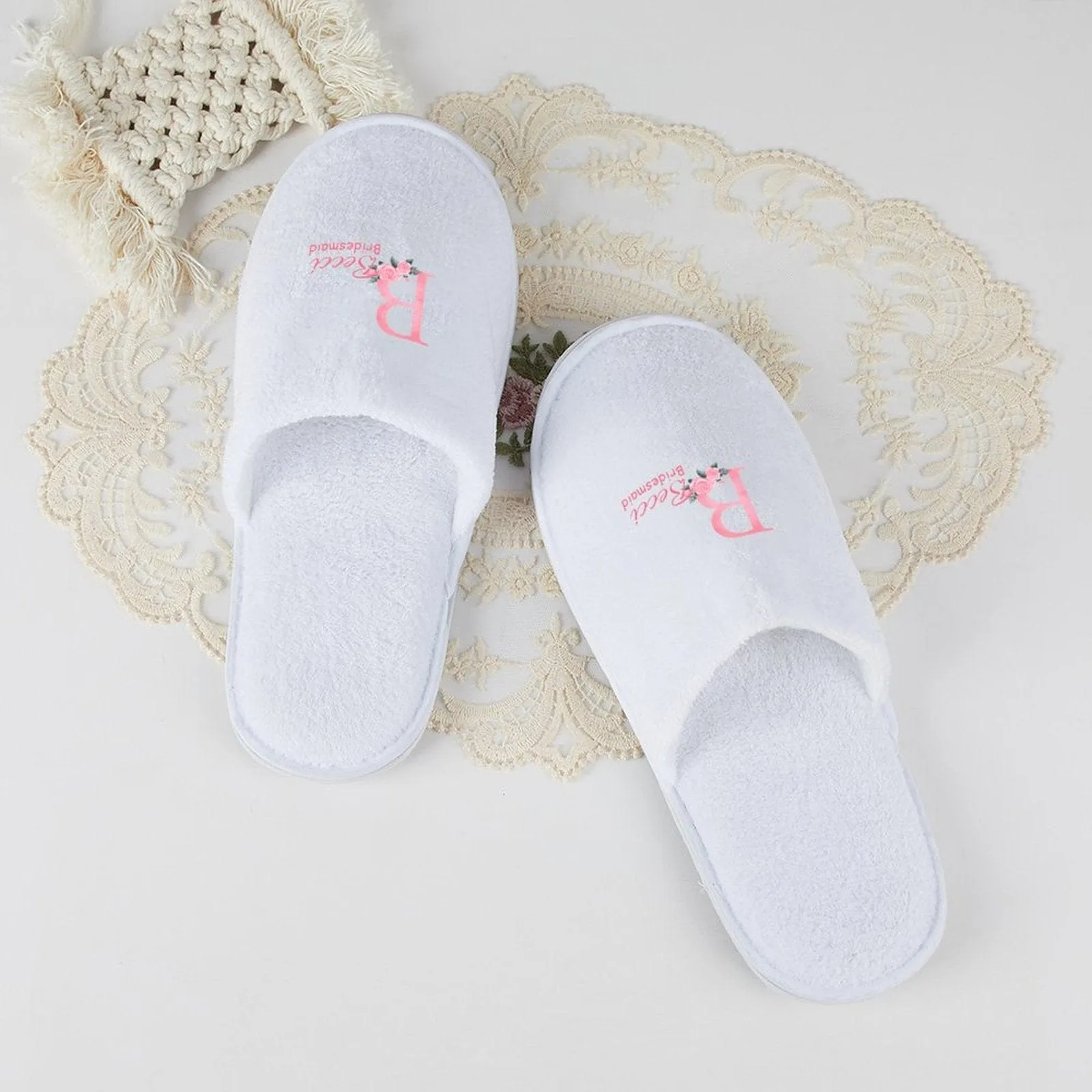 Custom Name&Initials Monogram Bridesmaids Wedding Spa Slippers Bride Slippers