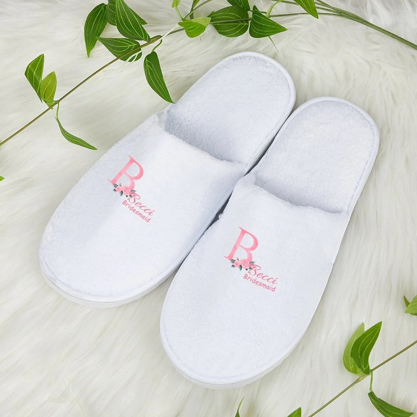 Custom Name&Initials Monogram Bridesmaids Wedding Spa Slippers Bride Slippers