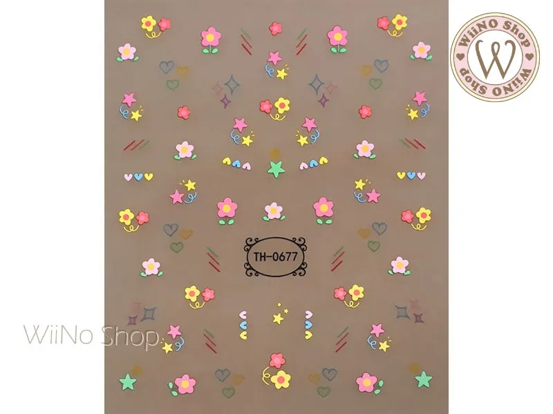 Cute Flower Heart Star Adhesive Nail Art Sticker - 1 pc (TH-0677)