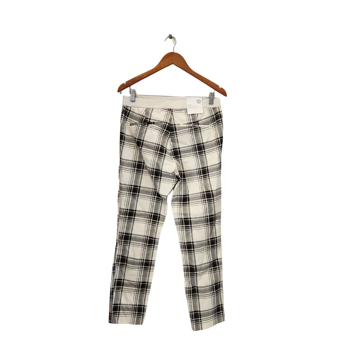 H&M White Checked Ankle Length Stretch Slacks | Brand New |