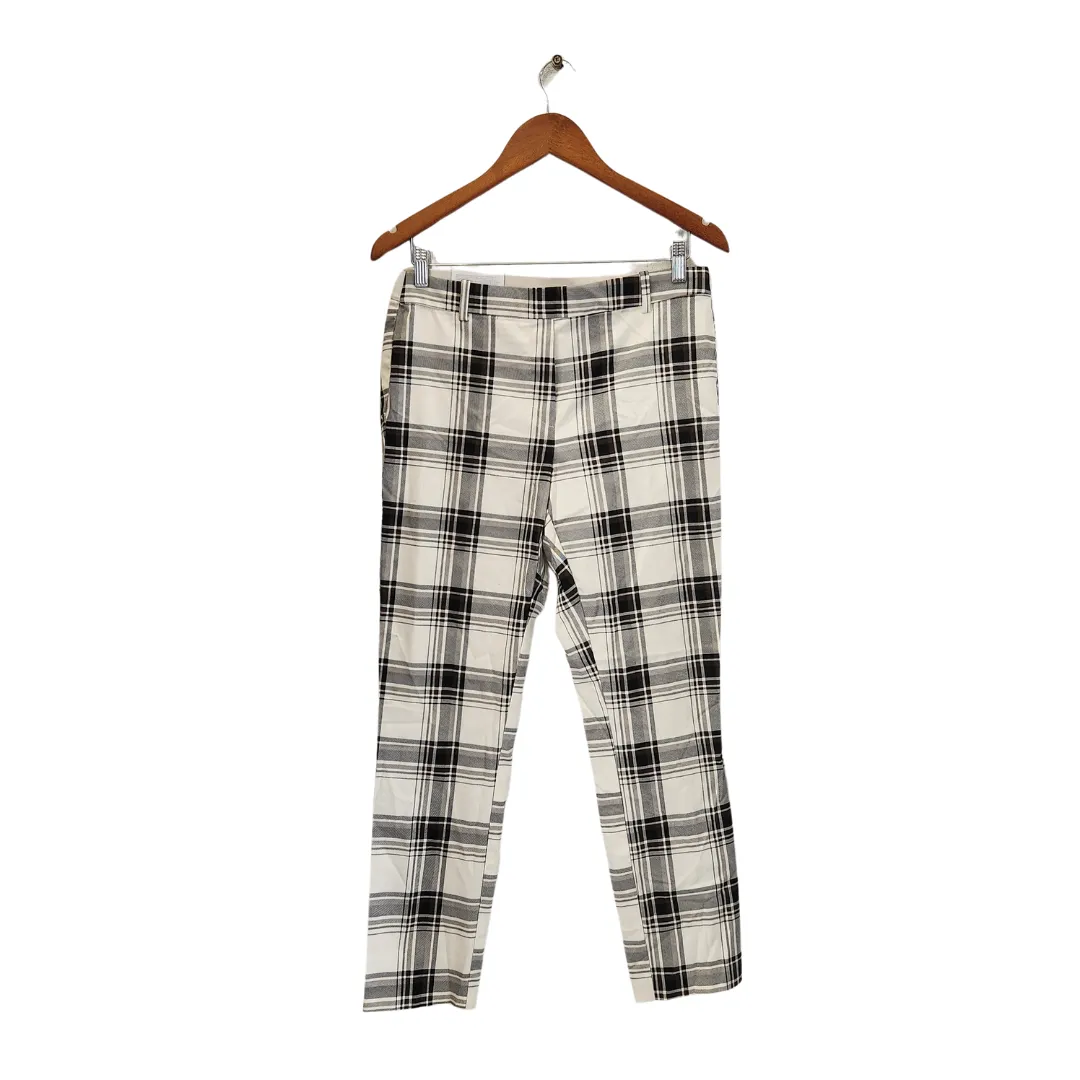 H&M White Checked Ankle Length Stretch Slacks | Brand New |