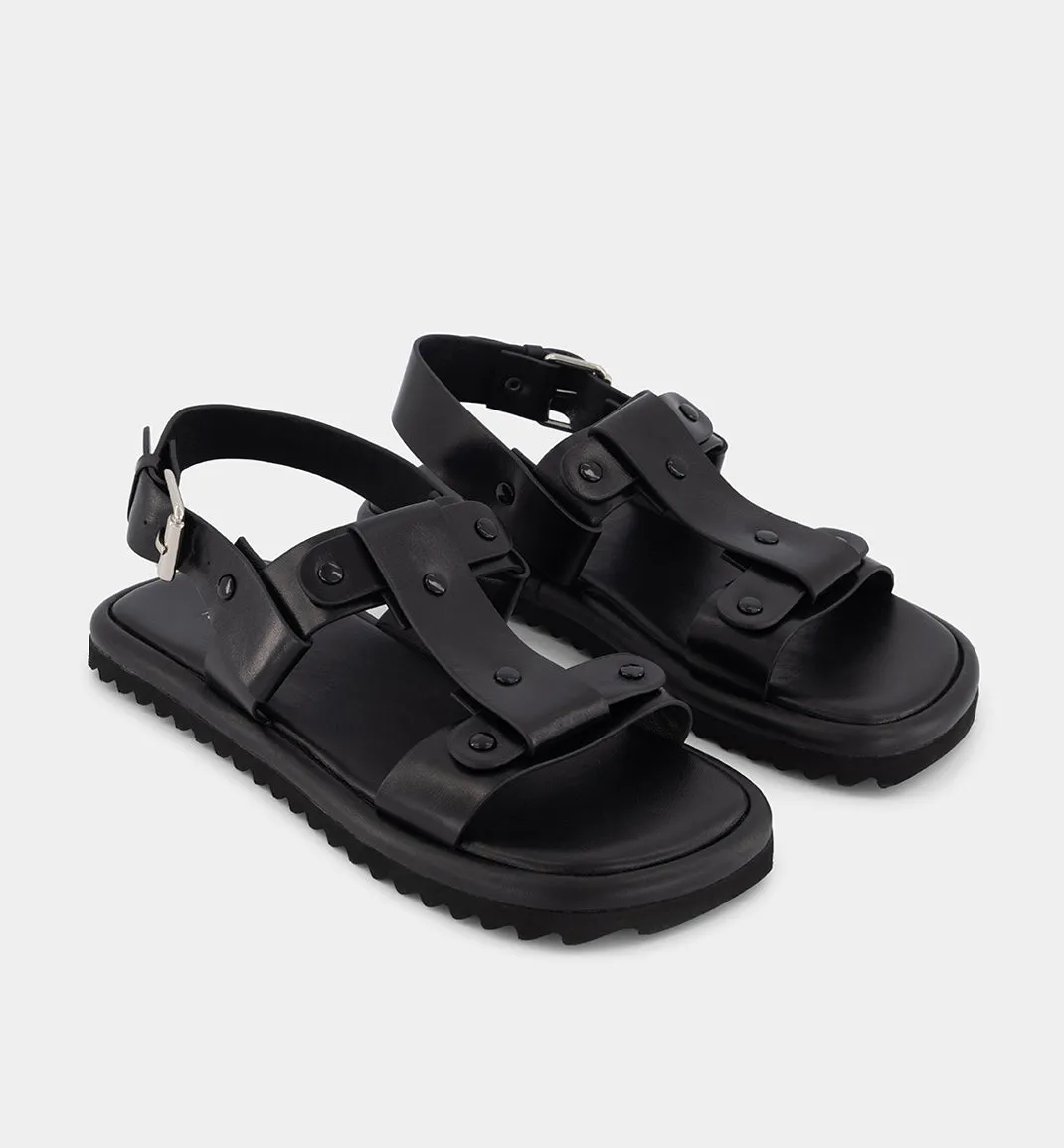 Juno Leather T-Bar Sandal | Black