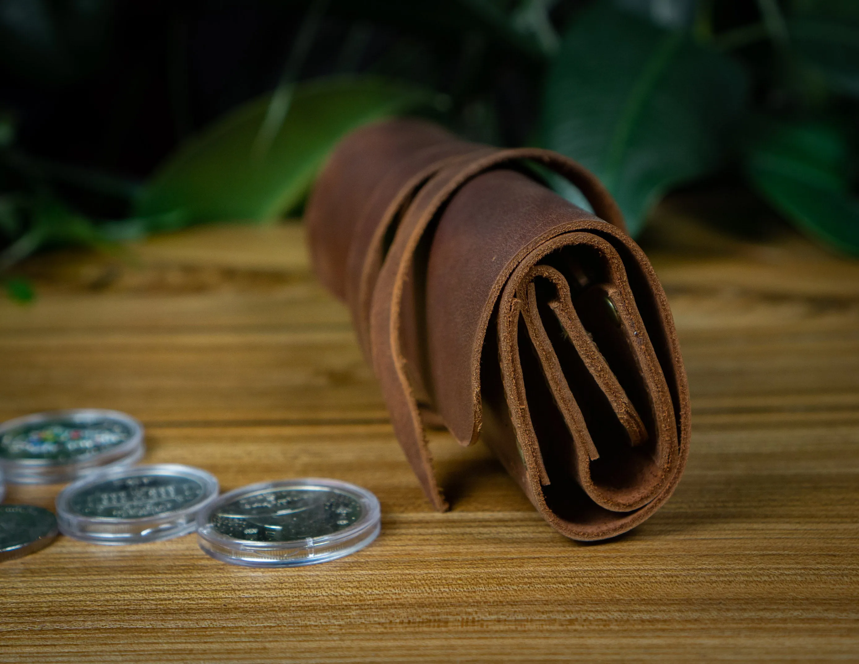 Leather Coin Roll Case 12 slots | Collectible Coins Leather Holder