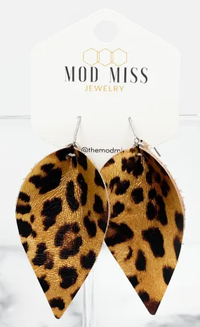 Leather Petal Earring Leopard Metallic