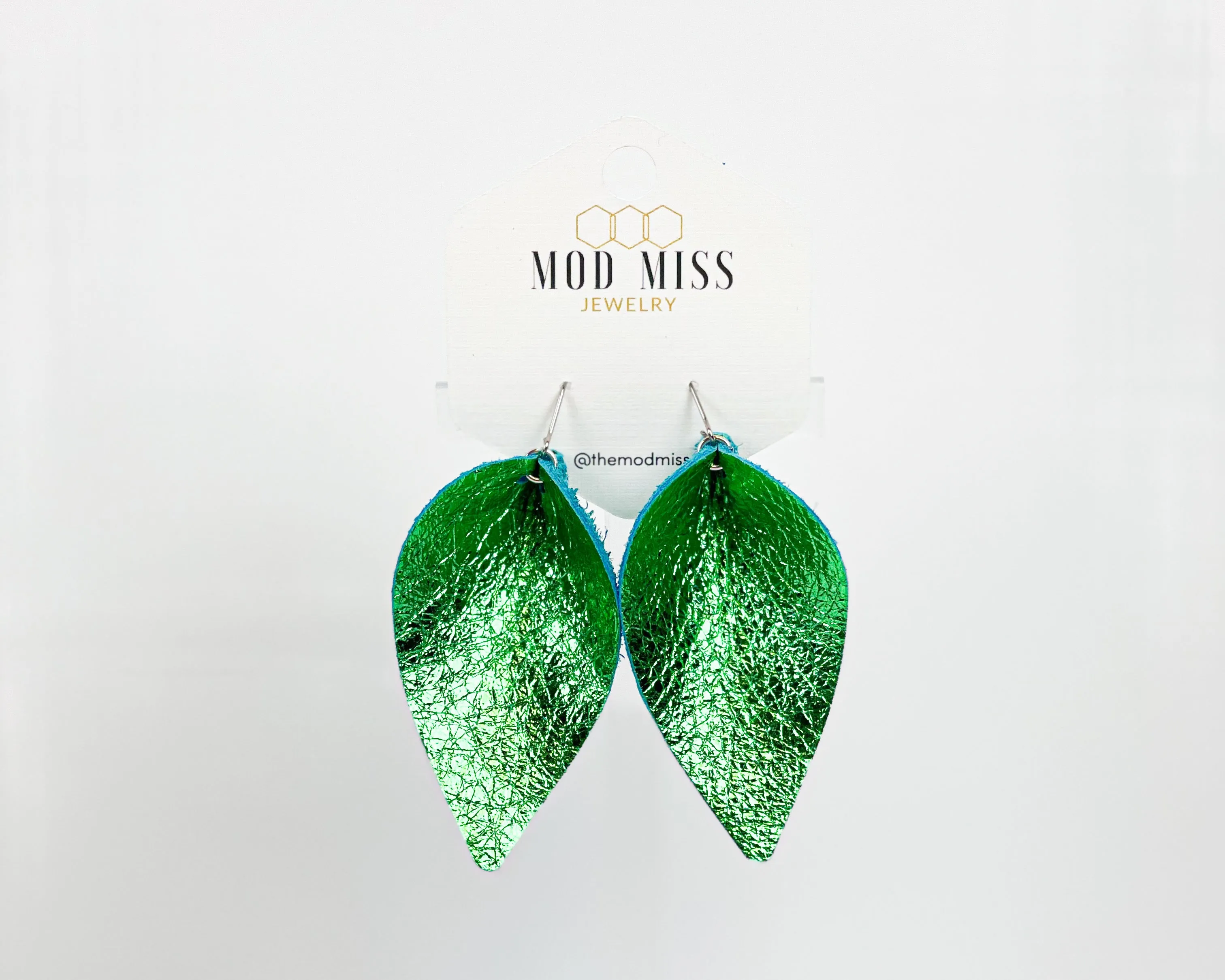 Leather Petal Earring Metallic Green