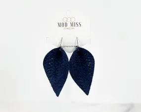 Leather Petal Earring Weaved Navy