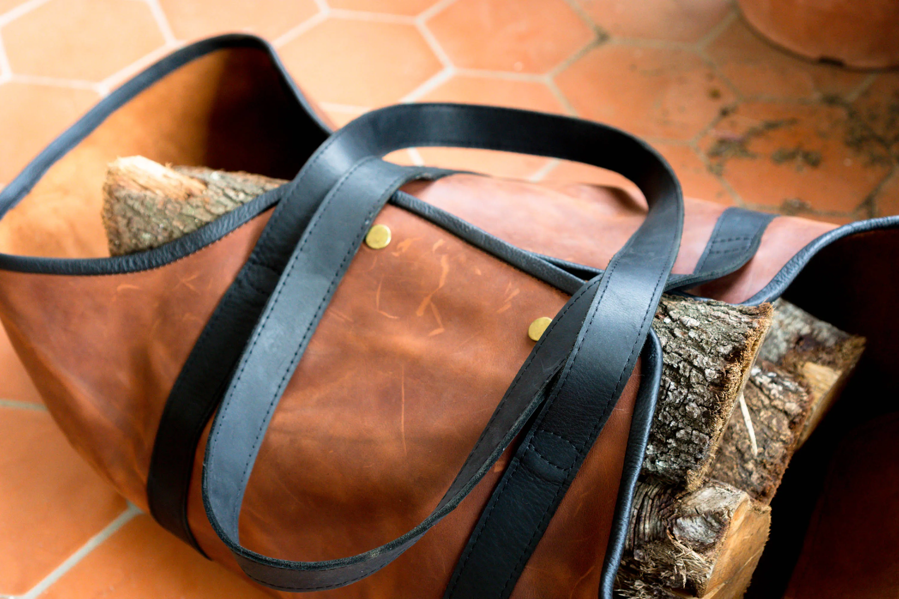 Log Carrier, Firewood Leather Bag, HandMade