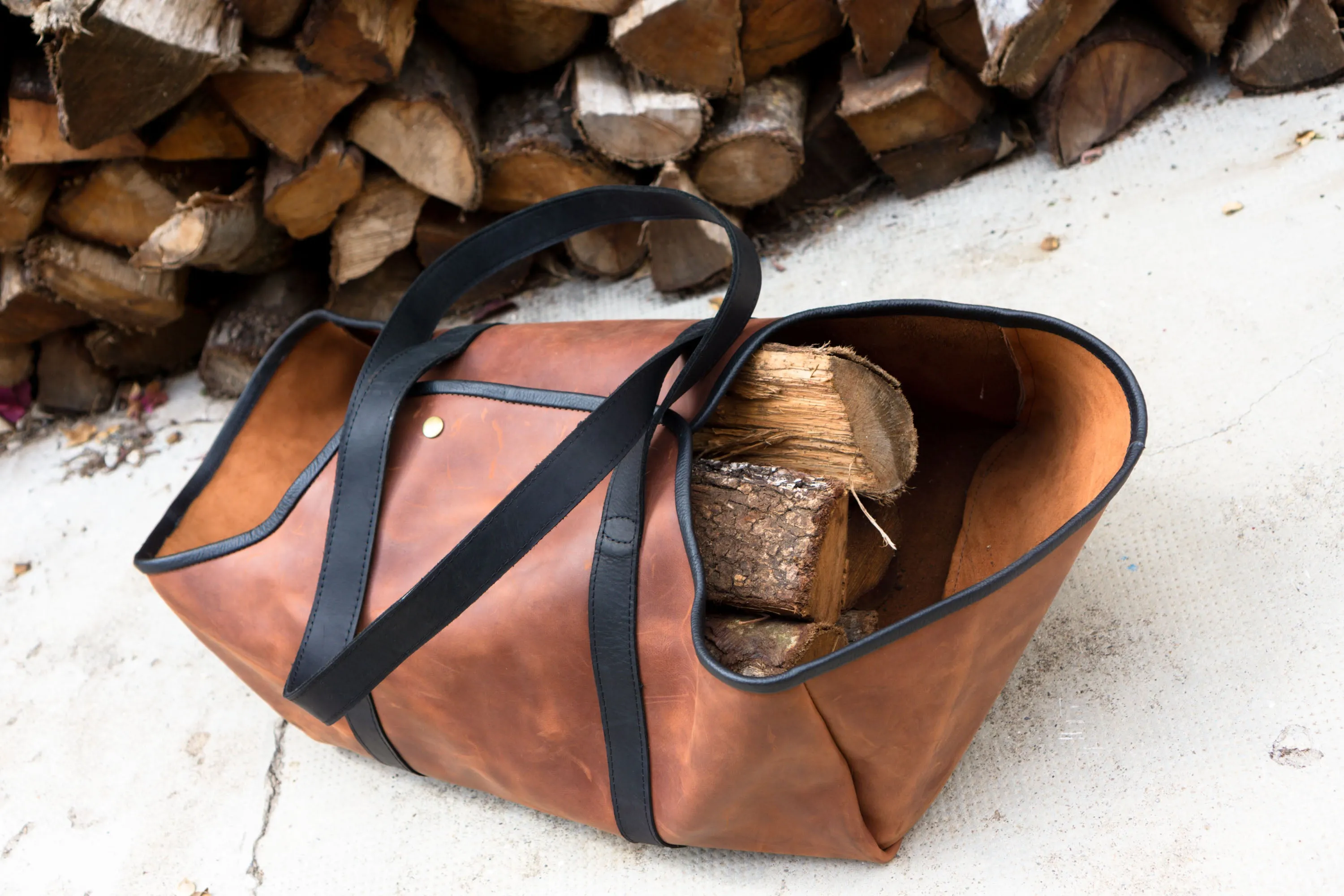 Log Carrier, Firewood Leather Bag, HandMade