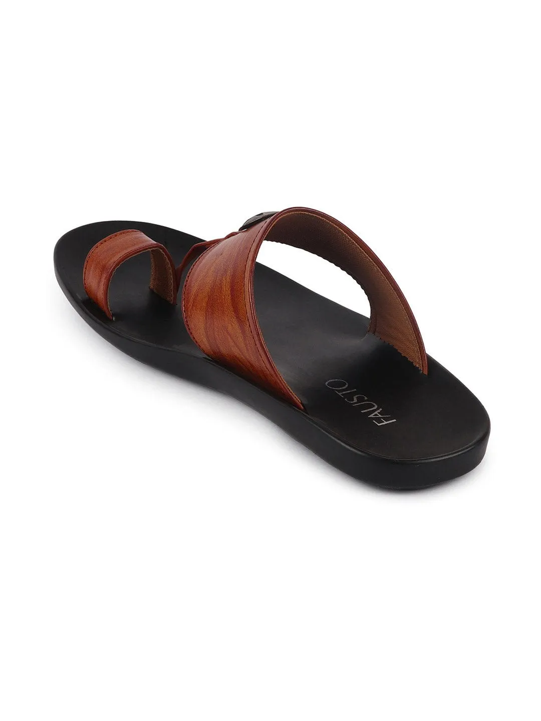 Men Tan Slip On Indoor Toe Ring Slippers