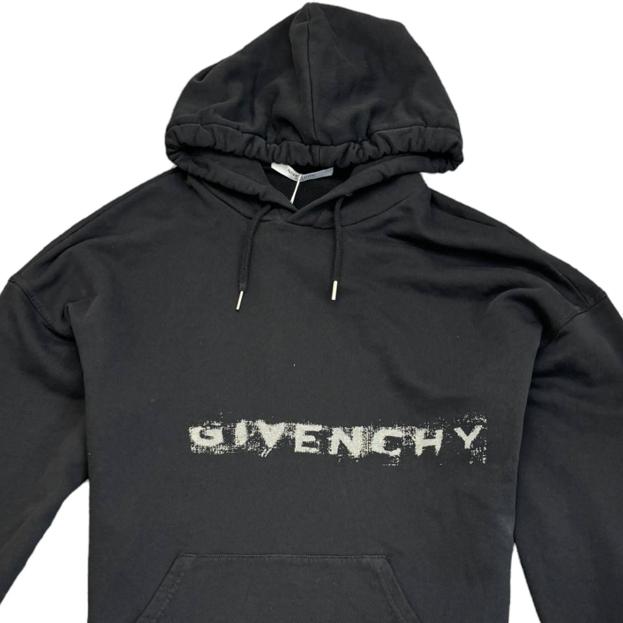 Men's Distressed Logo Hoodie Black Size L