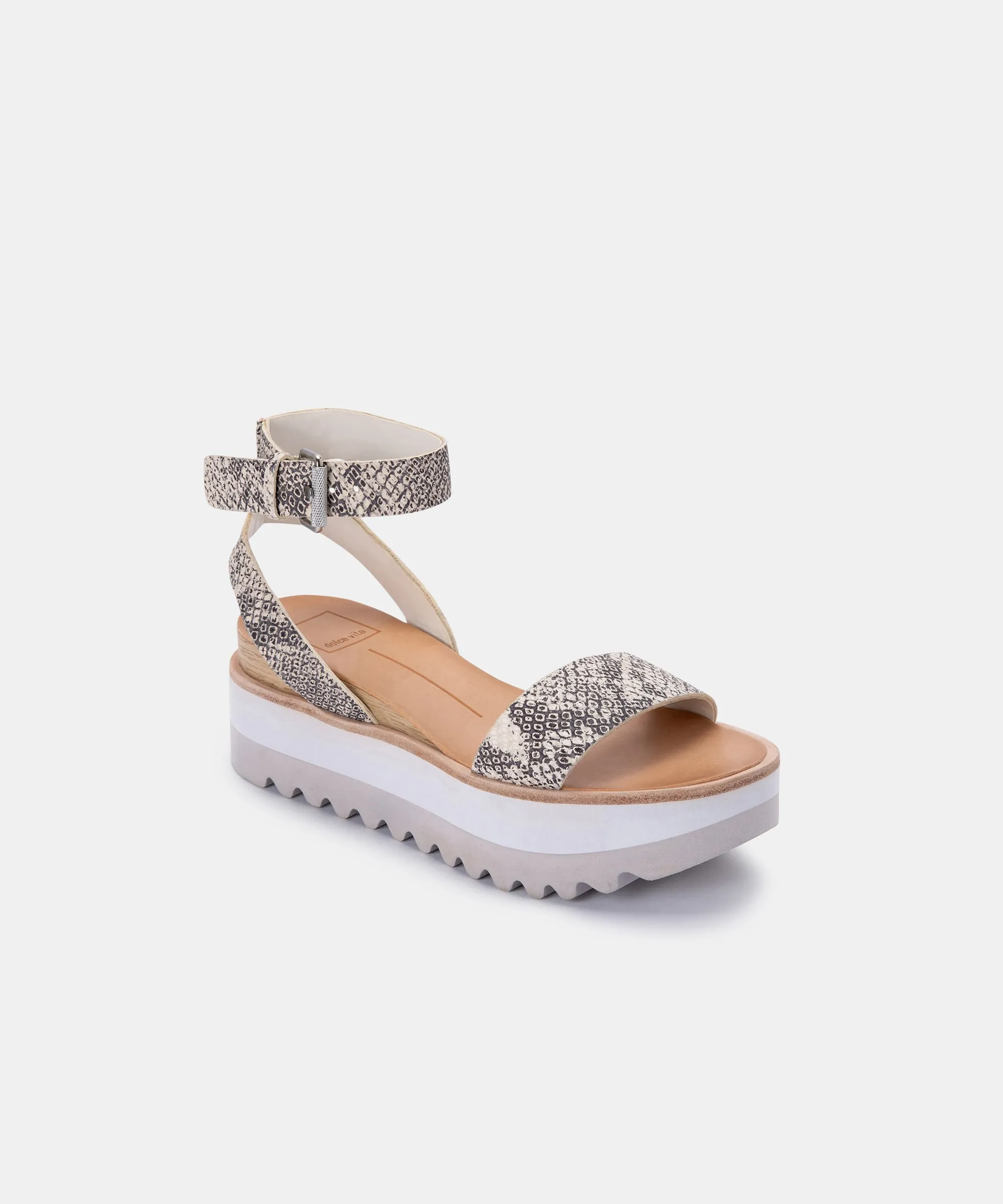 MILA SANDALS STONE SNAKE PRINT LEATHER re:vita