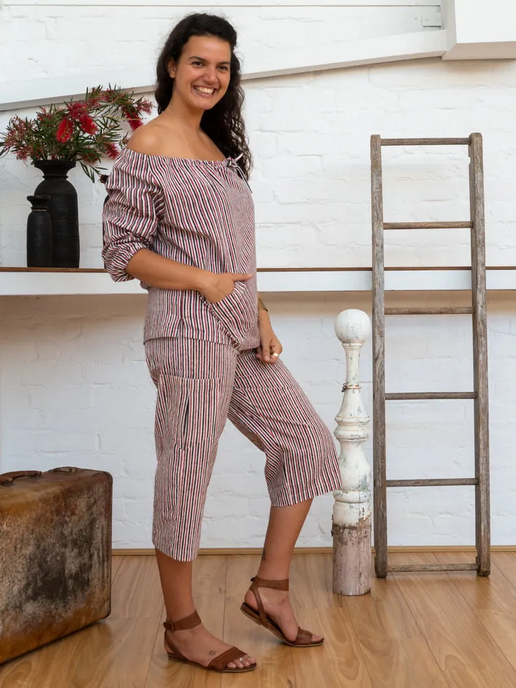 Peasant Top - Red Pinstripe