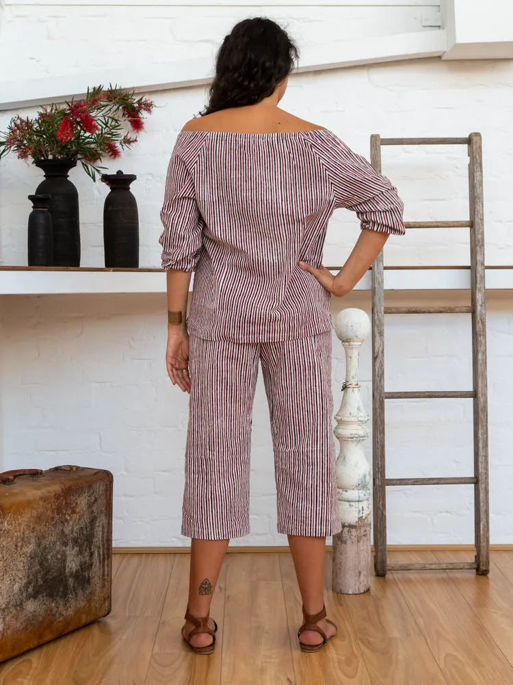 Peasant Top - Red Pinstripe