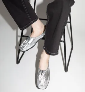 Pina Pleated Toe Leather Ballet Shoe | Silver