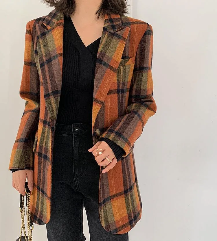 Plaid Wool Blazer Suit Coat