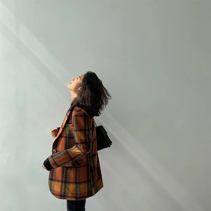 Plaid Wool Blazer Suit Coat