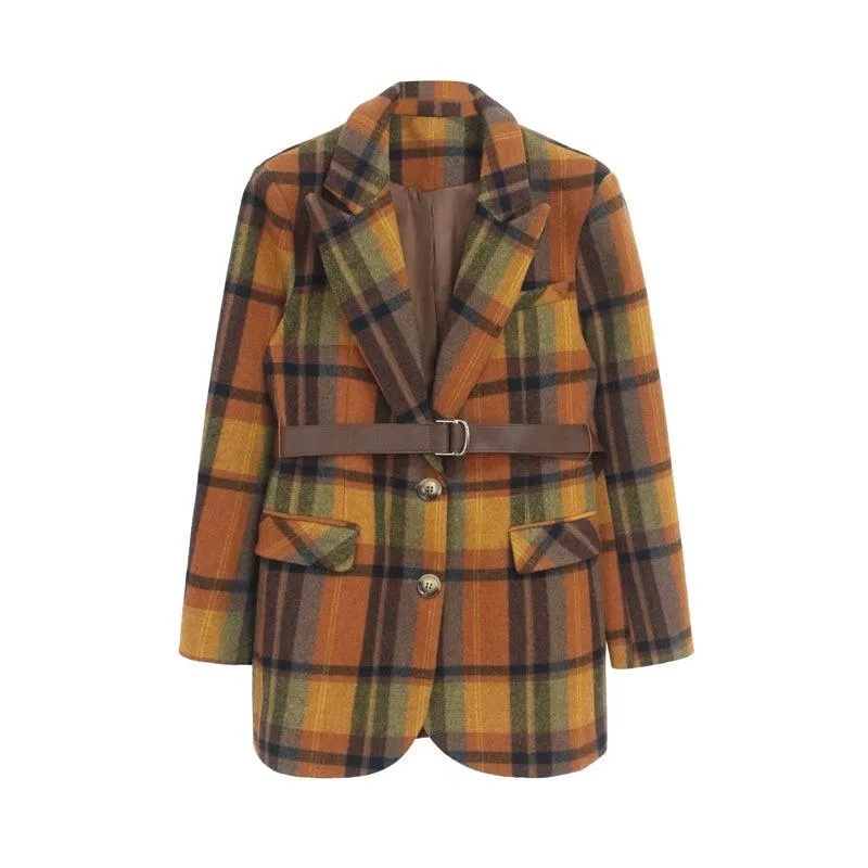 Plaid Wool Blazer Suit Coat