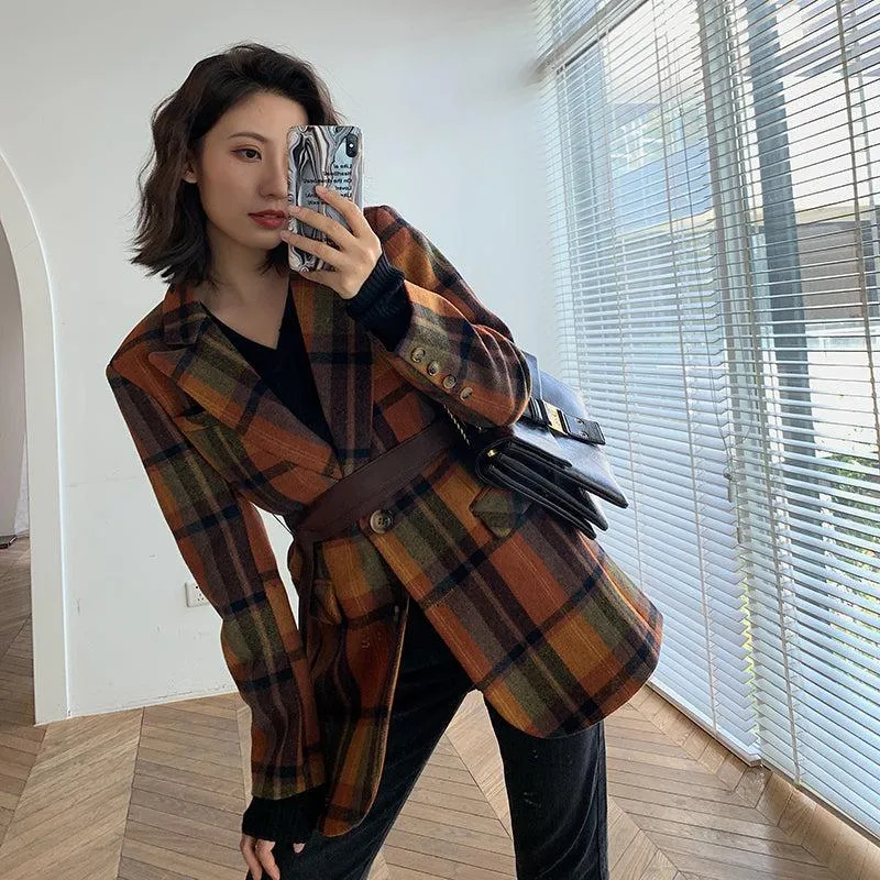 Plaid Wool Blazer Suit Coat